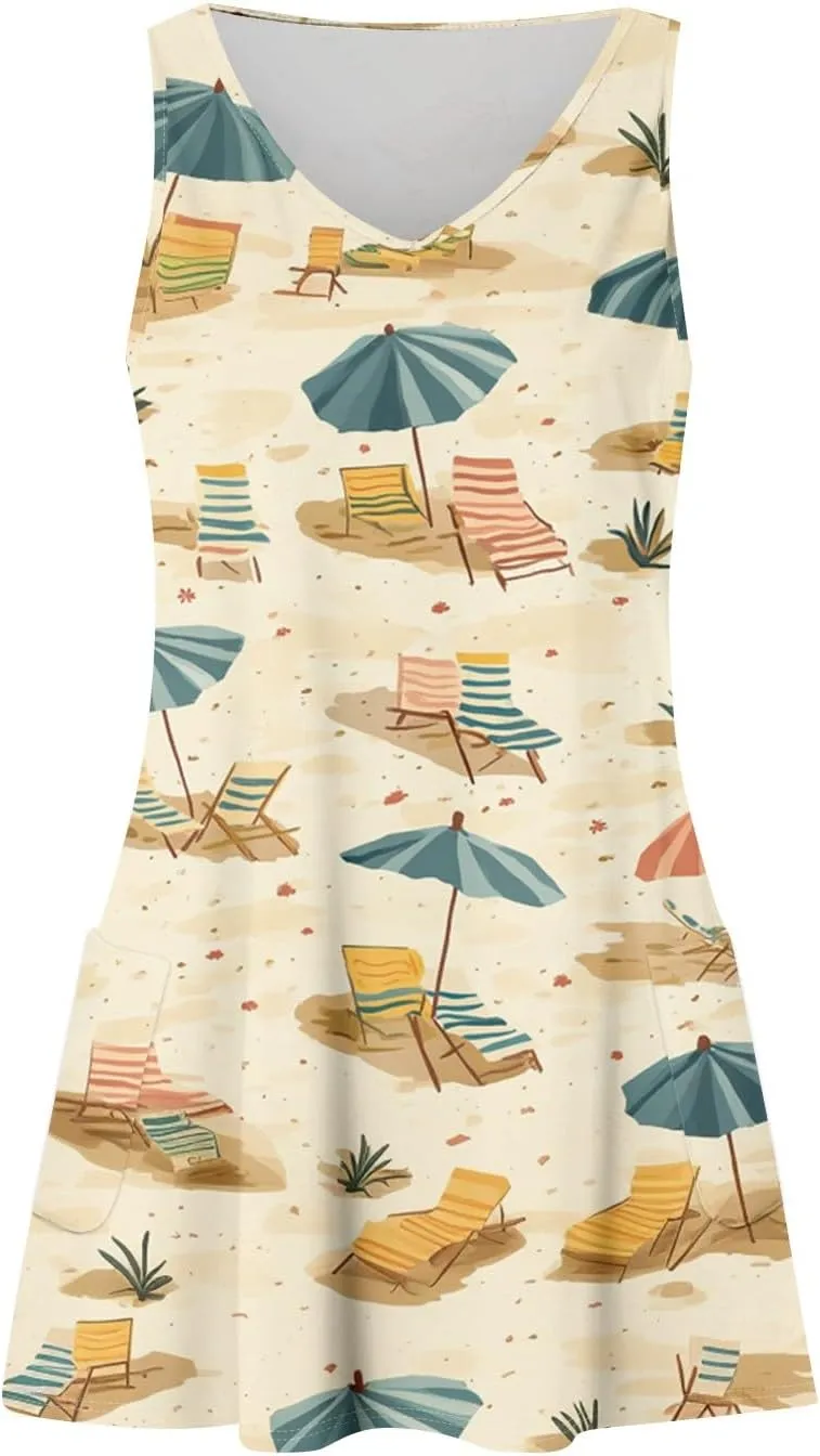 Dresses for Women 2025 Summer Beach Vacation Clothes Spring Sleeveless V Neck Casual Sundresses