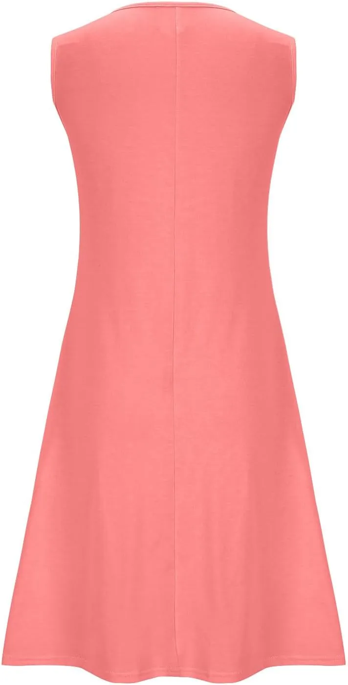 Dresses for Women 2025 Summer Pleated Sleeveless Sundresses Casual Round Neck Dress Beach Vacation Sundress