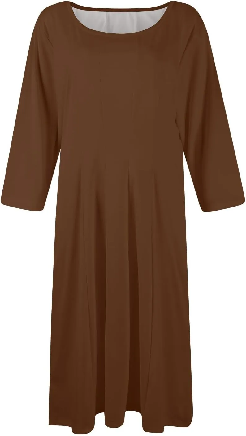 Dresses for Women Casual Summer Crewneck 3/4 Sleeve Midi Dress A Line Dresses with Pockets