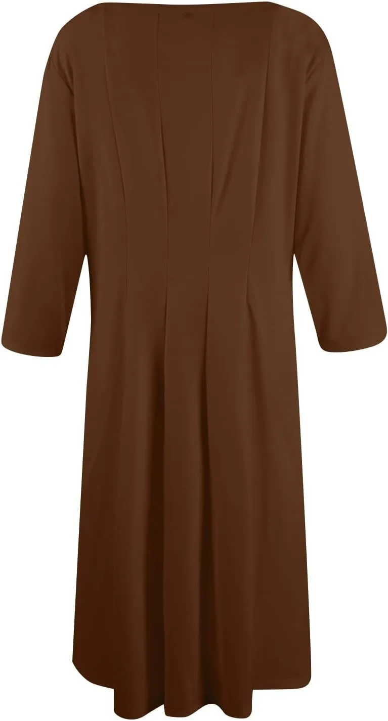 Dresses for Women Casual Summer Crewneck 3/4 Sleeve Midi Dress A Line Dresses with Pockets