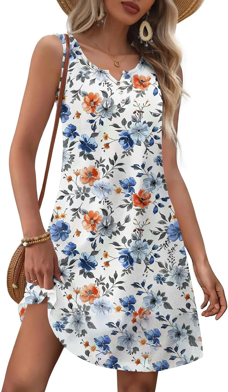 Dresses for Women Casual Summer V Neck Sleeveless Plus Size Dresses Loose Tank Sundresses Floral Retro Midi Dress