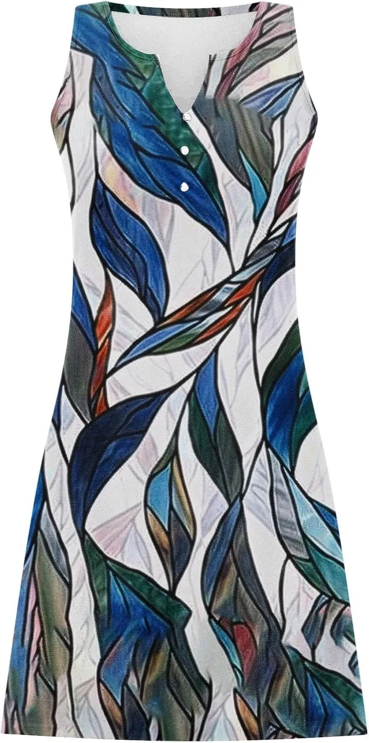 Dresses for Women Casual Summer V Neck Sleeveless Plus Size Dresses Loose Tank Sundresses Floral Retro Midi Dress
