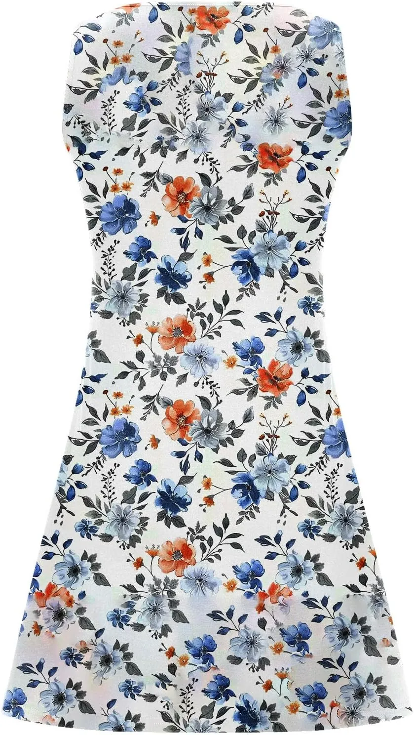 Dresses for Women Casual Summer V Neck Sleeveless Plus Size Dresses Loose Tank Sundresses Floral Retro Midi Dress