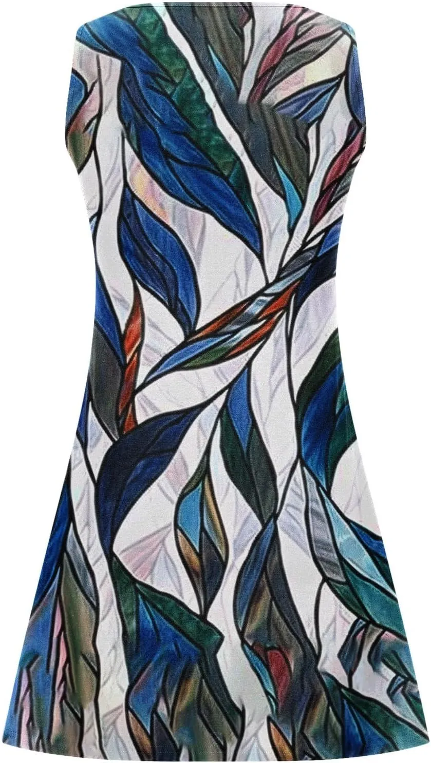 Dresses for Women Casual Summer V Neck Sleeveless Plus Size Dresses Loose Tank Sundresses Floral Retro Midi Dress