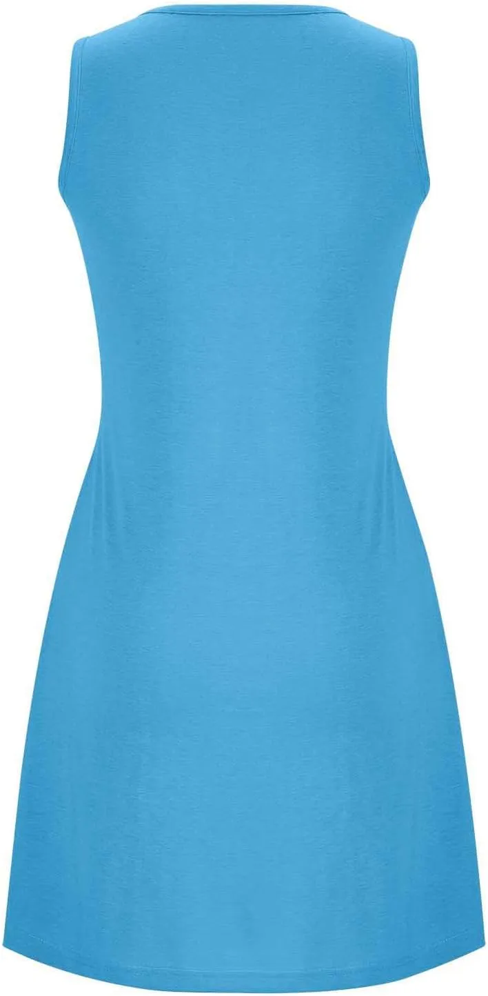 Dresses for Women Pleated Crew Neck Sleeveless Beach Mini Dress 2025 Trendy Vacation Summer Comfy Dresses with Pocket