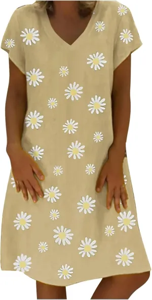 Dresses for Women Sexy Elegant V Neck Short Sleeve Summer Dress Fashion Polka Dot Dress Boho Floral Beach Sundresses
