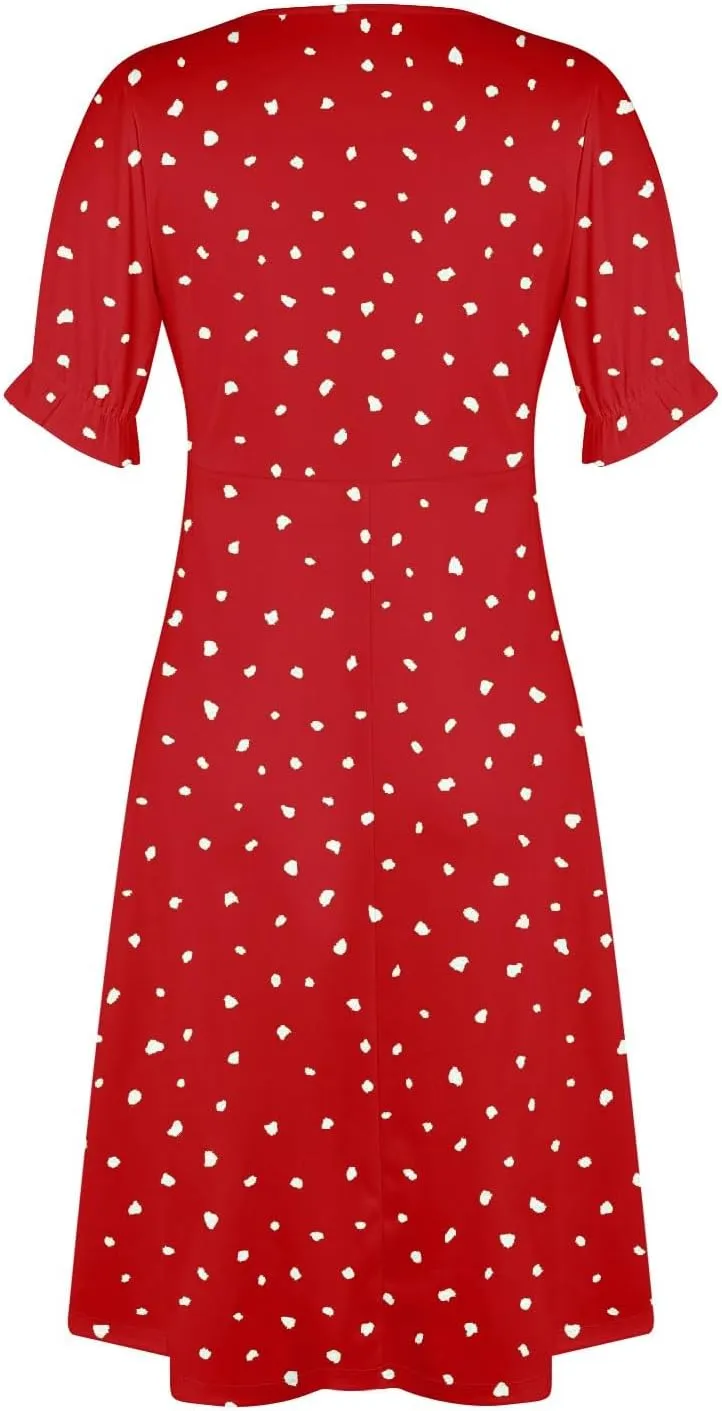 Dresses for Women Summer Boho Floral Print V Neck Maxi Wrap Dress Ruffle A-Line Flowy Maxi Wedding Guest Dresses