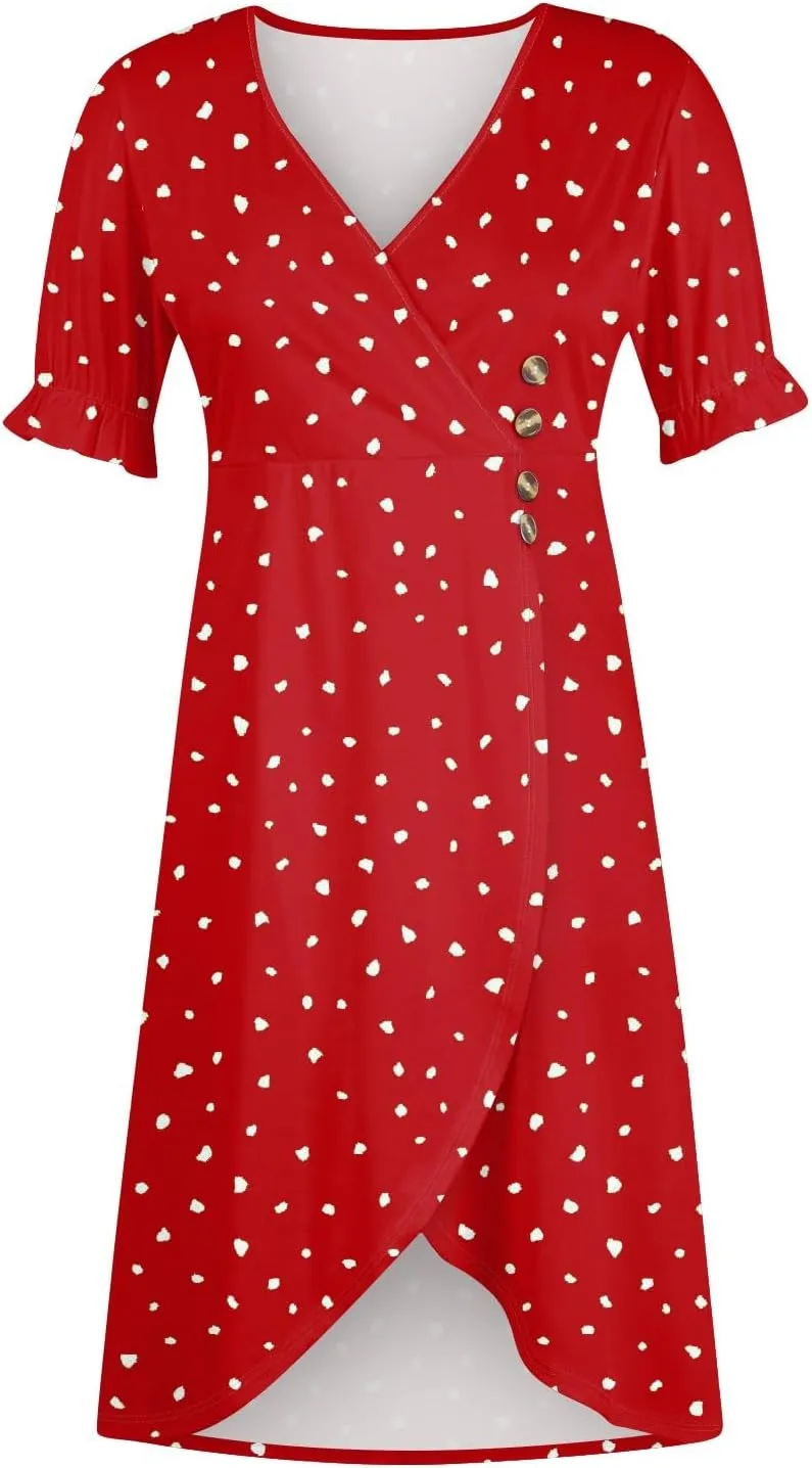 Dresses for Women Summer Boho Floral Print V Neck Maxi Wrap Dress Ruffle A-Line Flowy Maxi Wedding Guest Dresses