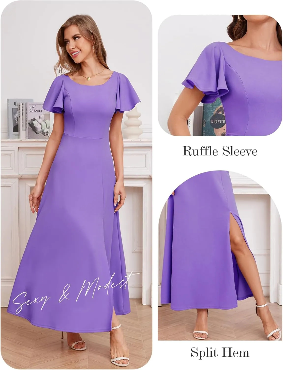 DRESSTELLS Formal Dress for Women, Cocktail Wedding Guest Party Prom Dress, Long Split Gowns and Evening Dresses