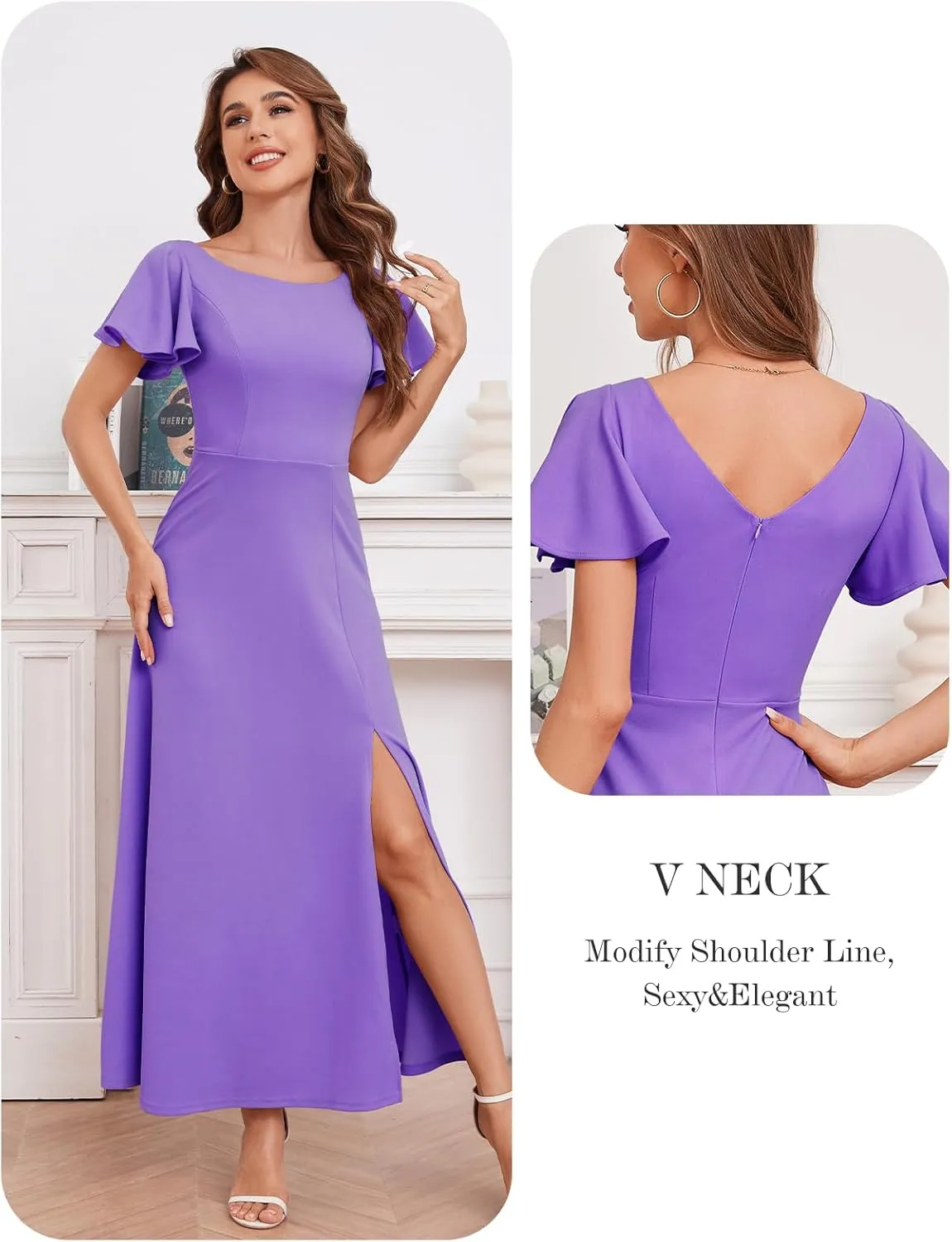 DRESSTELLS Formal Dress for Women, Cocktail Wedding Guest Party Prom Dress, Long Split Gowns and Evening Dresses
