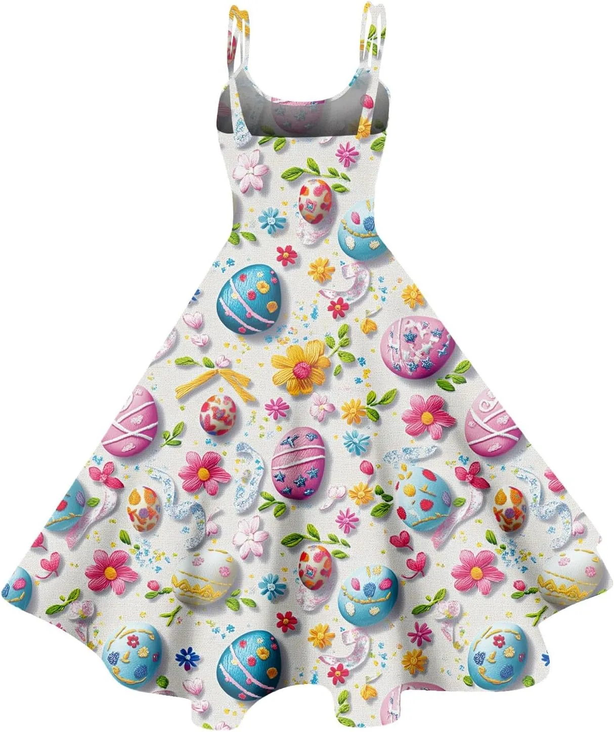 Easter Dresses for Women Vintage Spaghetti Strap Punk Aline Swing Dress Bunny Printed Knee Length Tea Party Dress