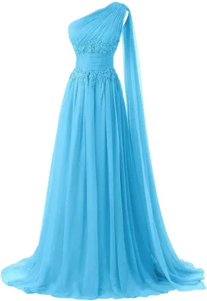 EEFZL Women's One Shoulder Bridesmaid Prom Dress Long Chiffon Wedding Guest Evening Gowns