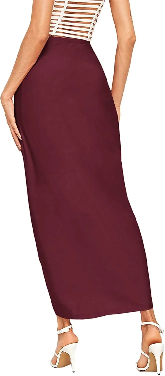 Elastic Draped Asymmetrical Girls Skirts Casual Solid Waist Maxi High Wrap Slit Skirt Women's Plus Size Midi