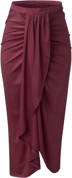 Elastic Draped Asymmetrical Girls Skirts Casual Solid Waist Maxi High Wrap Slit Skirt Women's Plus Size Midi