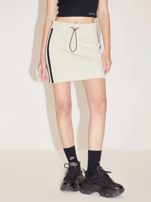 Elastic Waist Paneled Sporty Woolen Skirt