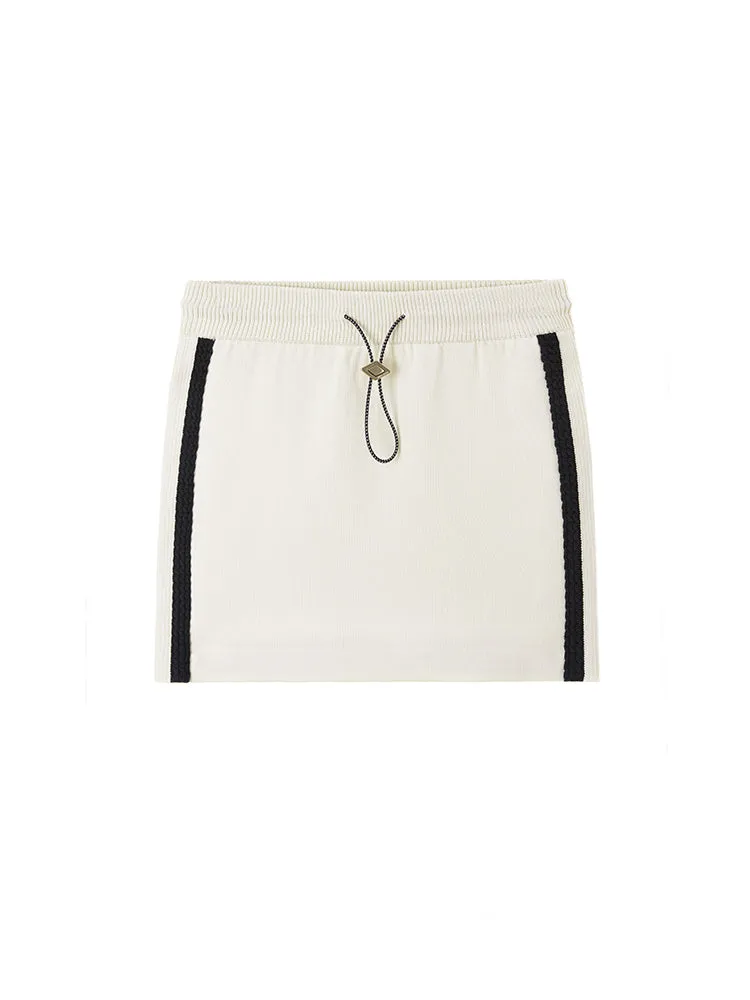 Elastic Waist Paneled Sporty Woolen Skirt
