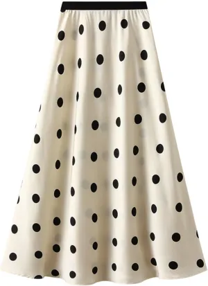 Elegant Midi Skirts for Women Casual Polka Dot Print High Waist Pleated Skirt Trendy Formal Business A-Line Skirt