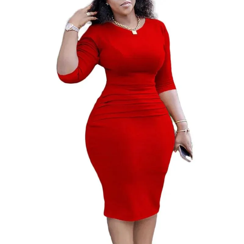 Elegant Waist-Fold African Midi Dress – Timeless Sophistication & Cultural Charm