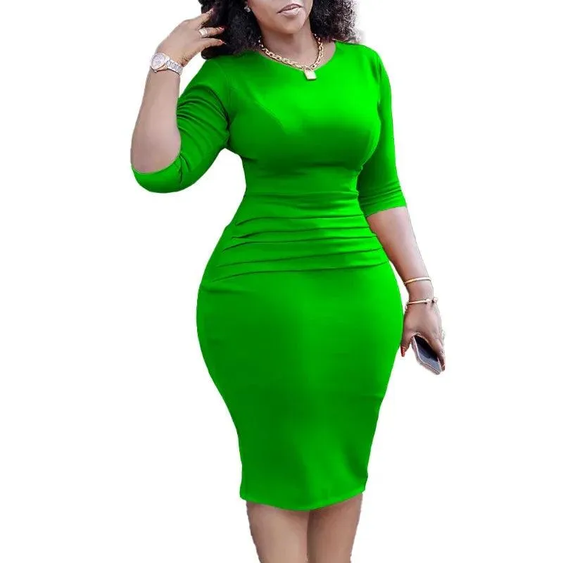 Elegant Waist-Fold African Midi Dress – Timeless Sophistication & Cultural Charm
