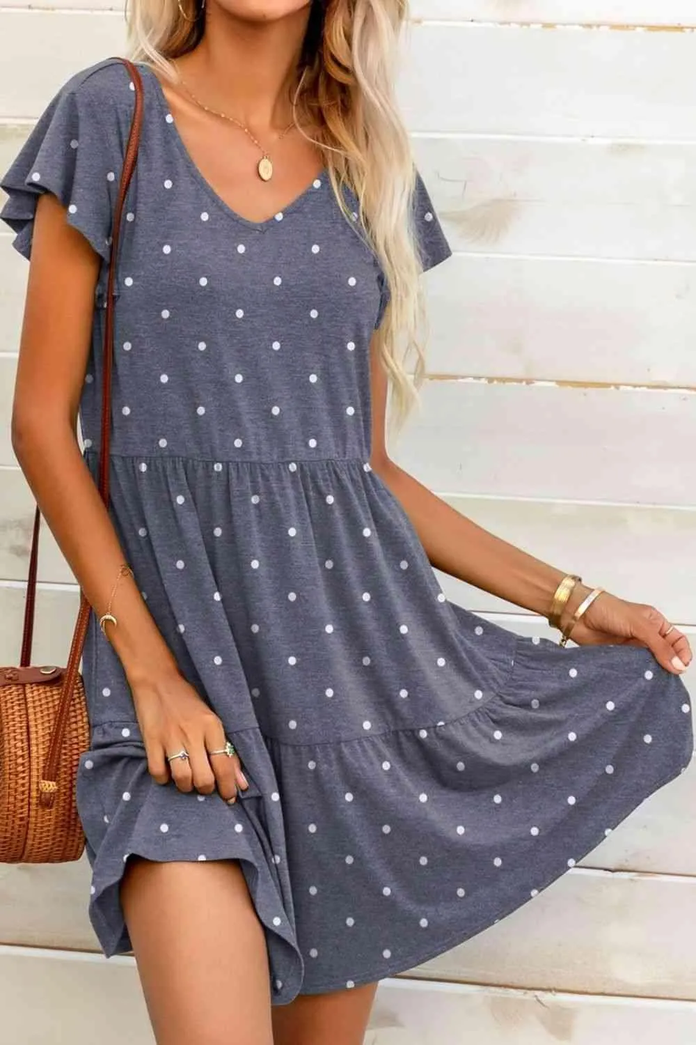 Everyday Charm Polka Dot Flutter Sleeve Mini Dress