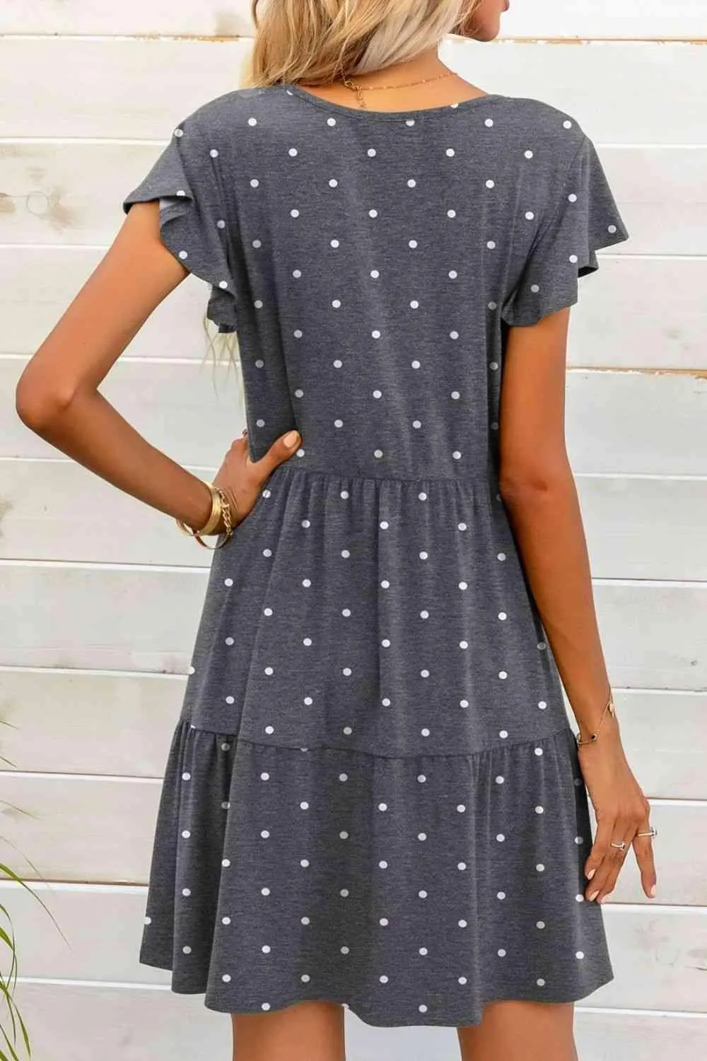 Everyday Charm Polka Dot Flutter Sleeve Mini Dress
