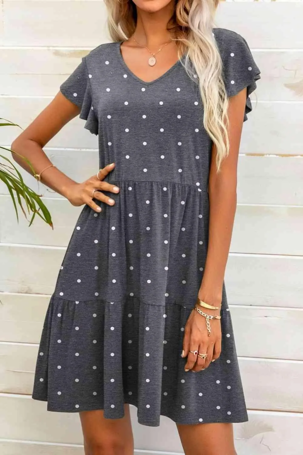 Everyday Charm Polka Dot Flutter Sleeve Mini Dress