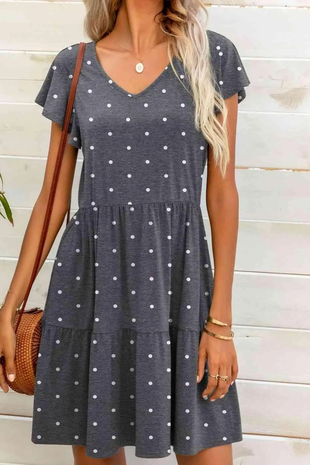 Everyday Charm Polka Dot Flutter Sleeve Mini Dress