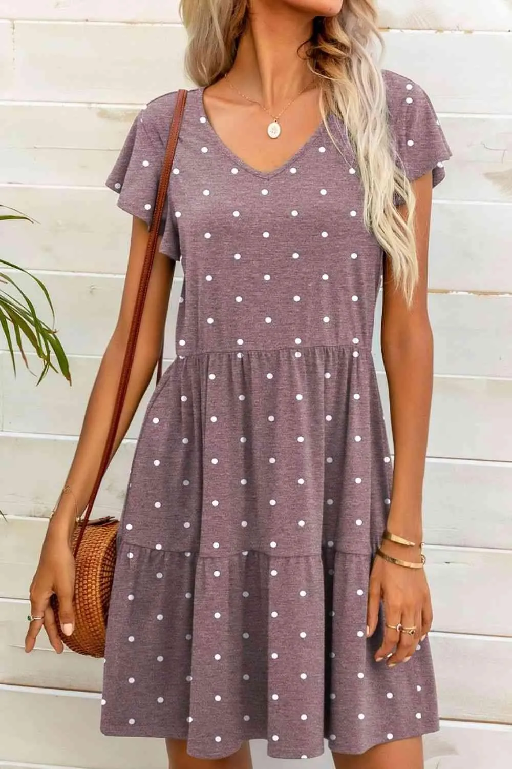 Everyday Charm Polka Dot Flutter Sleeve Mini Dress