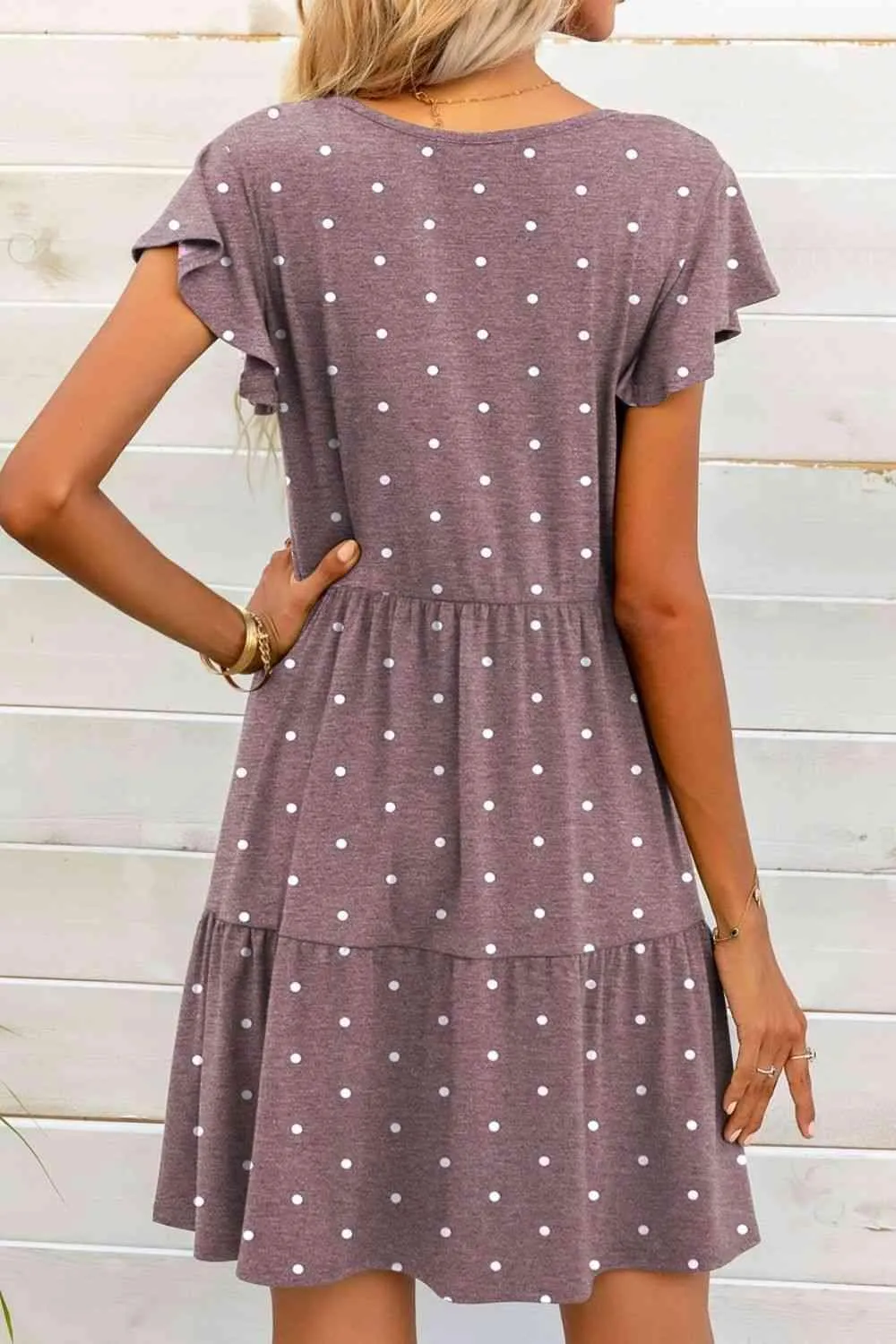 Everyday Charm Polka Dot Flutter Sleeve Mini Dress