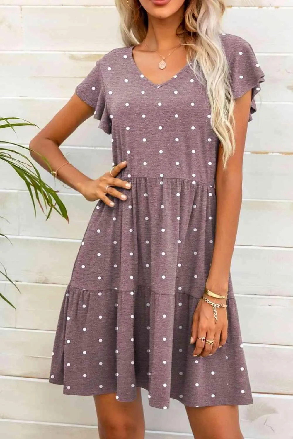 Everyday Charm Polka Dot Flutter Sleeve Mini Dress