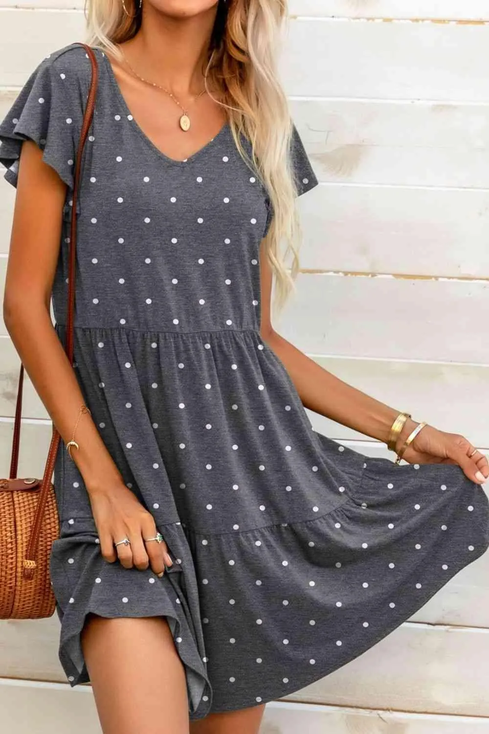 Everyday Charm Polka Dot Flutter Sleeve Mini Dress
