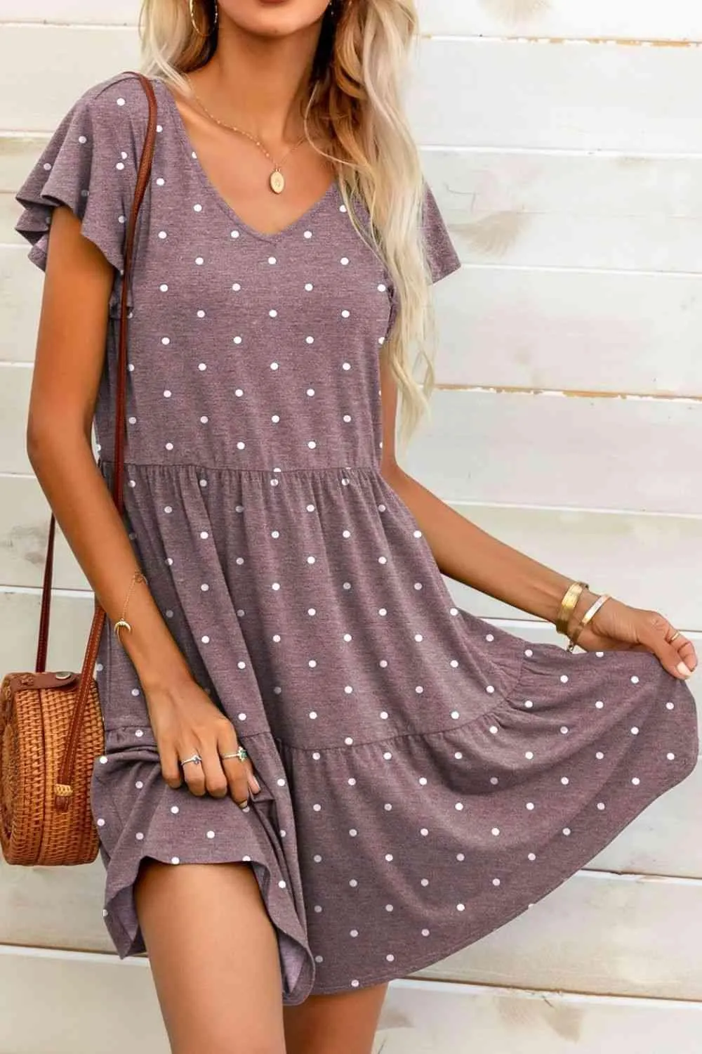 Everyday Charm Polka Dot Flutter Sleeve Mini Dress
