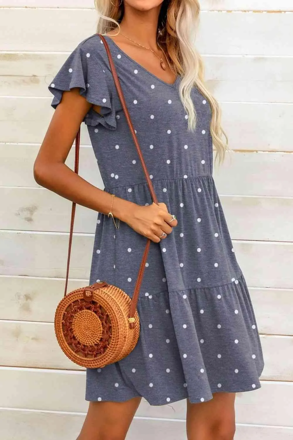 Everyday Charm Polka Dot Flutter Sleeve Mini Dress