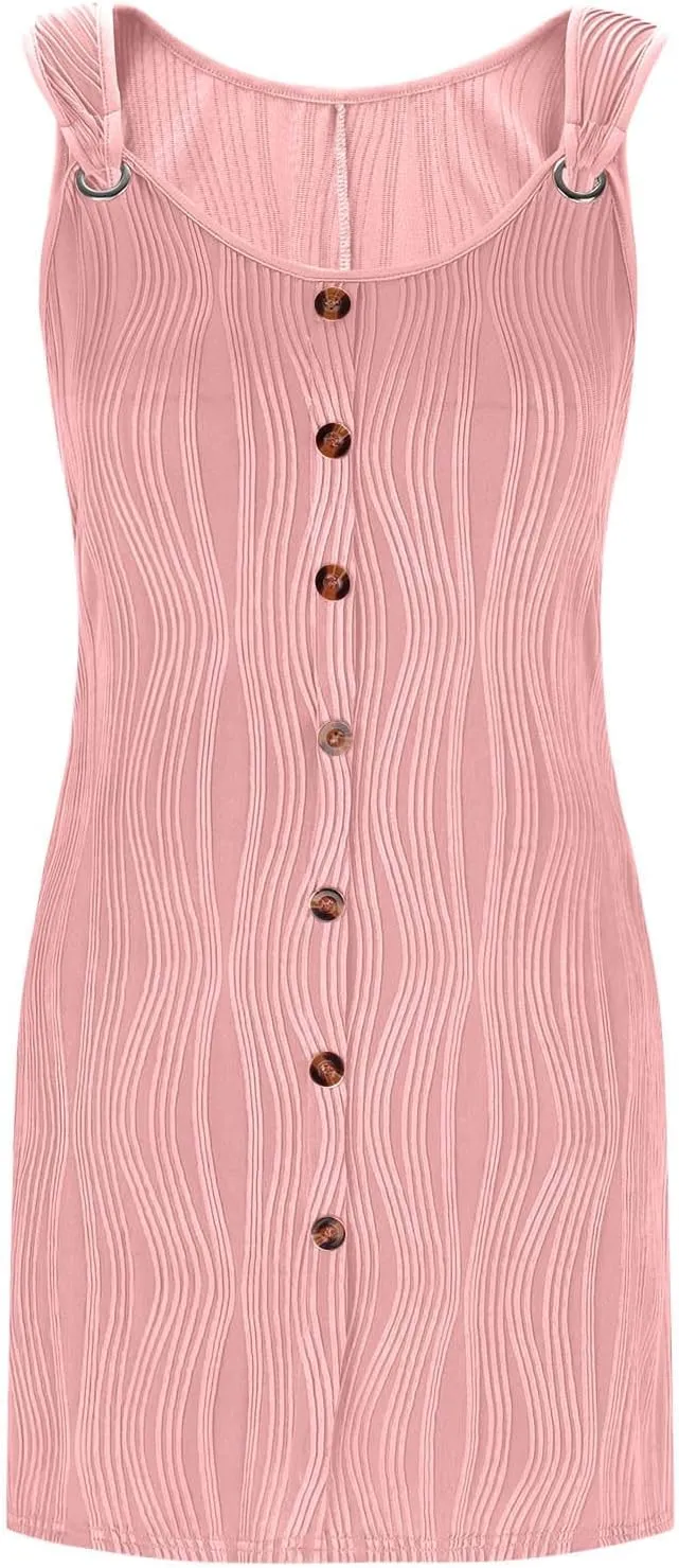 Finelylove Summer Spring Dresses for Women 2025 O Ring Shoulder Sleeveless Sundress Button A Line Mini Dress Beach Clothes