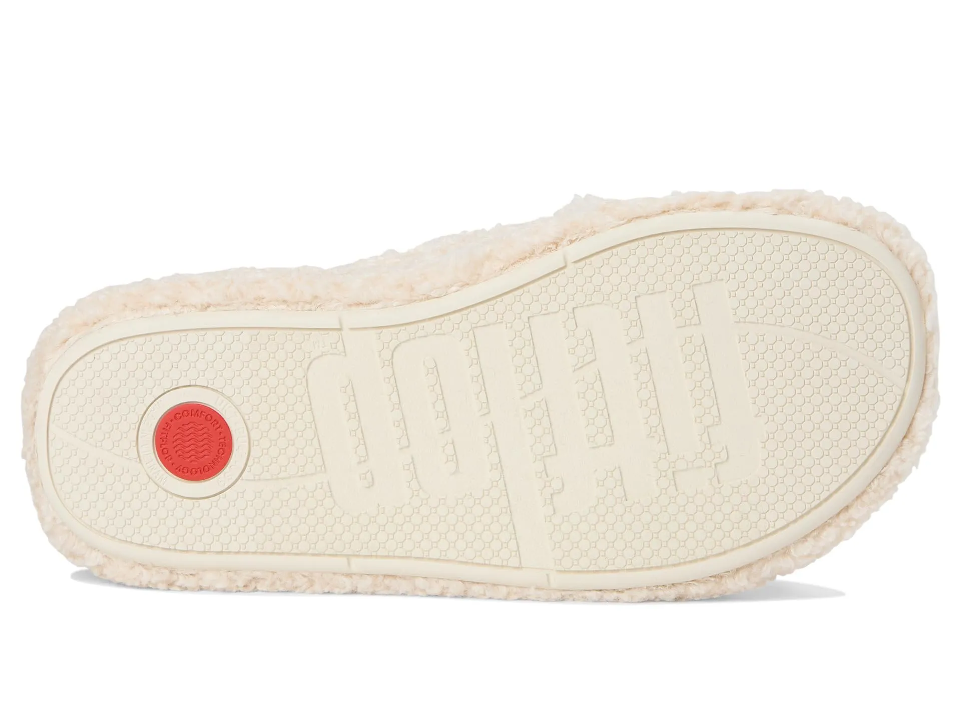 FitFlop Women's Iqushion D-Luxe Padded Teddy Cross Slides Wedge Sandal, Milk Ice