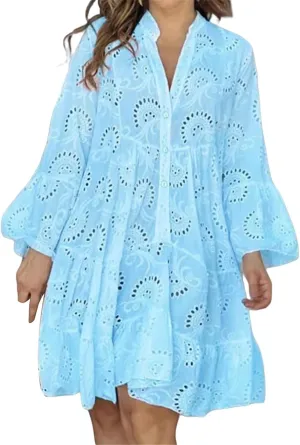Floral Dress for Women Long Sleeve Summer Midi Dresses V Neck Boho Dresses Beach Vacation Flowy Sundress Lightweight