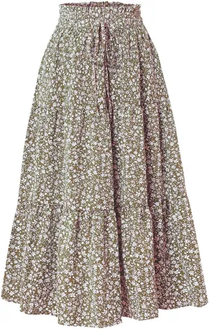 Floral Maxi Skirt for Women Summer Casual Tiered Elastic High Waisted Skirts Comfy Vacation Flowy Swing Long Skirts