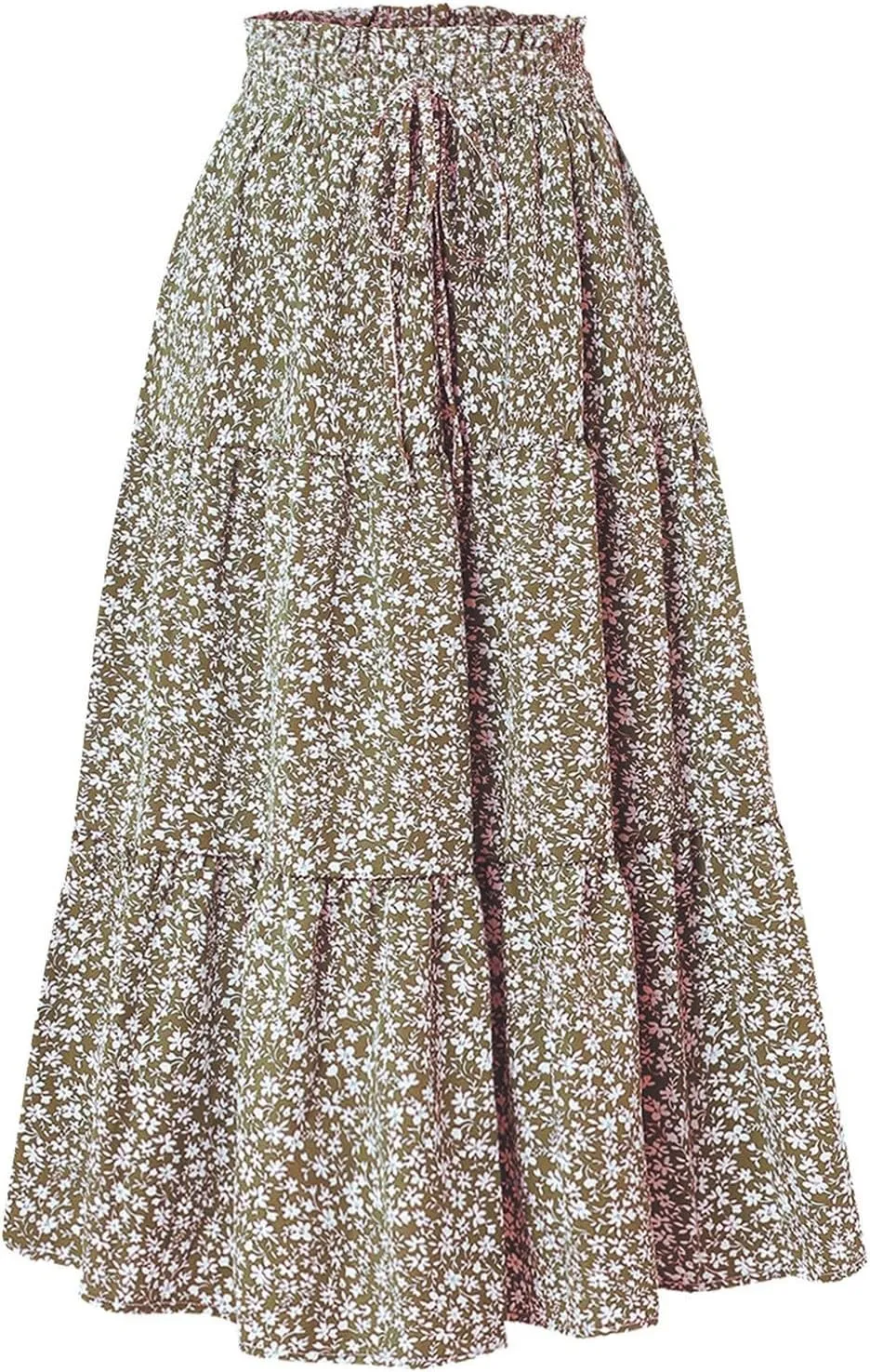 Floral Maxi Skirt for Women Summer Casual Tiered Elastic High Waisted Skirts Comfy Vacation Flowy Swing Long Skirts