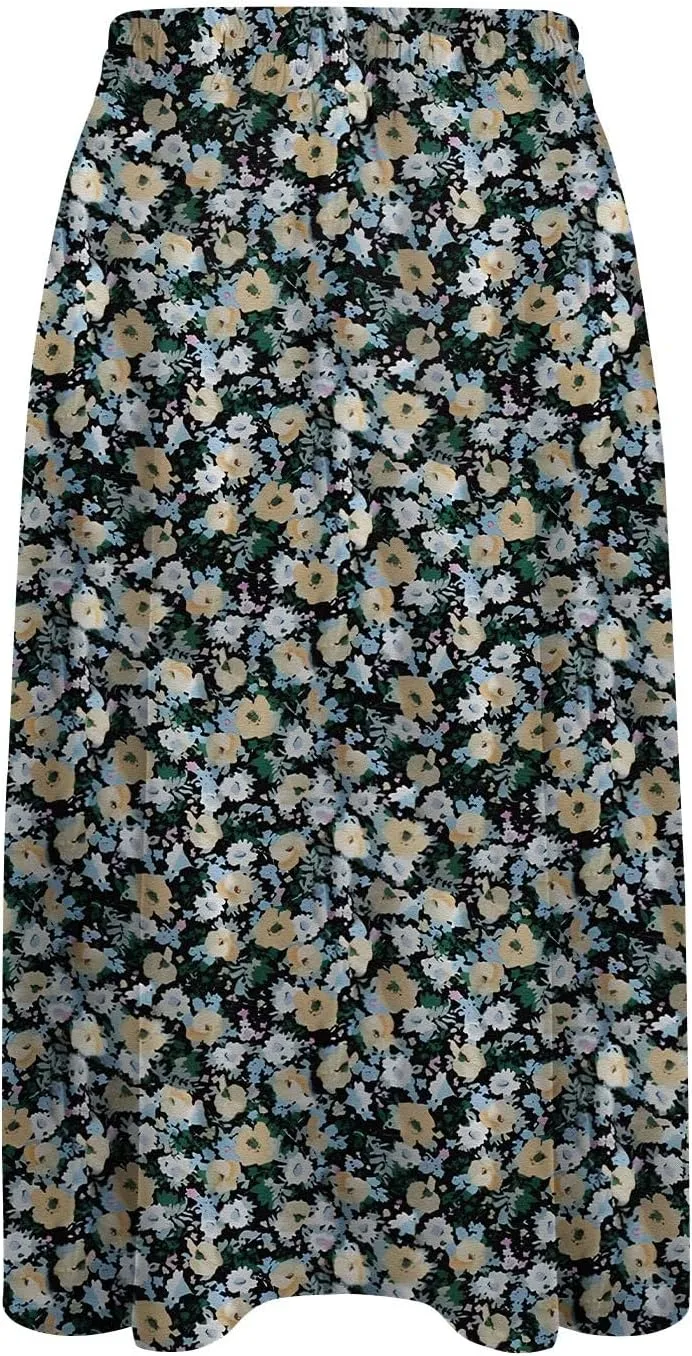 Floral Skirts for Women Midi Length Vintage Drawstring High Waisted A Line Skirt Flowy Boho Midi Skirt with Pockets