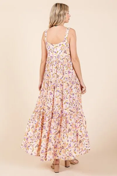 Flower Print Tiered Empire Maxi Dress