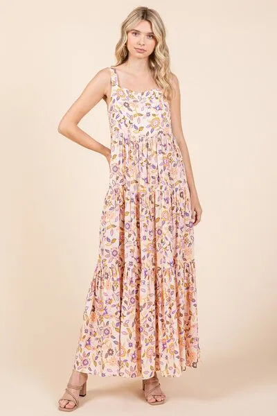 Flower Print Tiered Empire Maxi Dress
