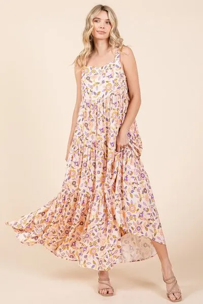 Flower Print Tiered Empire Maxi Dress