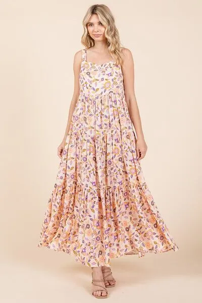 Flower Print Tiered Empire Maxi Dress