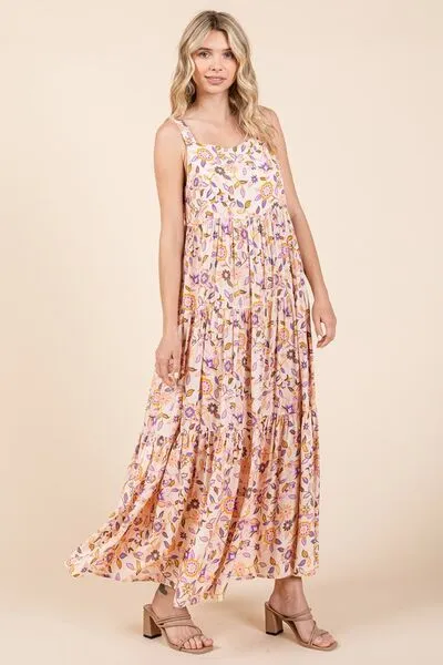 Flower Print Tiered Empire Maxi Dress