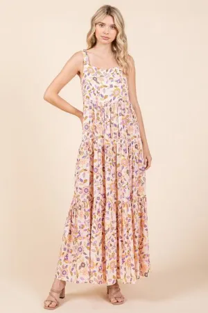 Flower Print Tiered Empire Maxi Dress