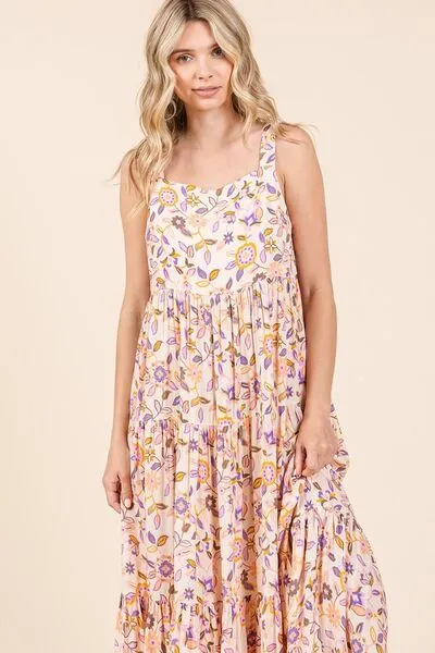 Flower Print Tiered Empire Maxi Dress