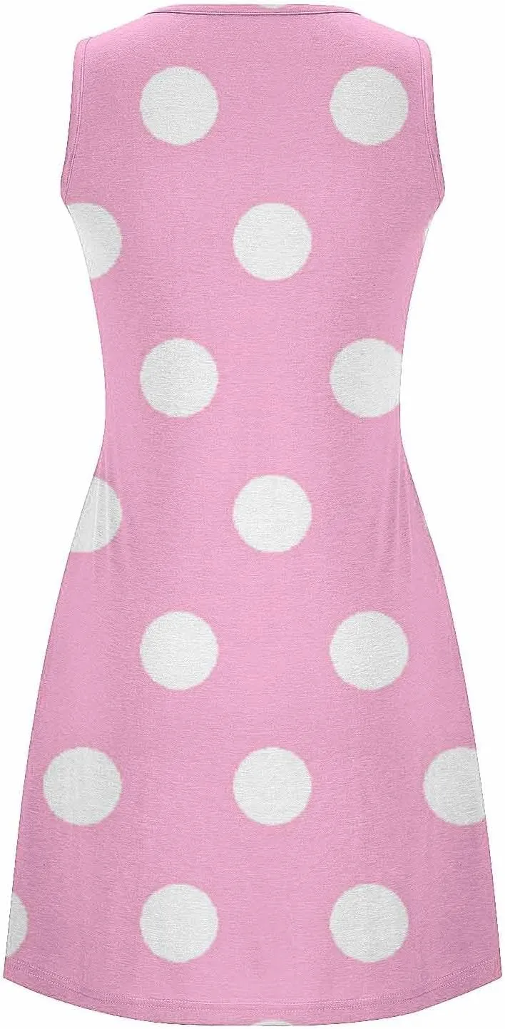 Flowy Dresses for Women Summer Casual Sleeveless Polka Dots Sundress Ruched Beach Vacation Tank Dress with Pockets