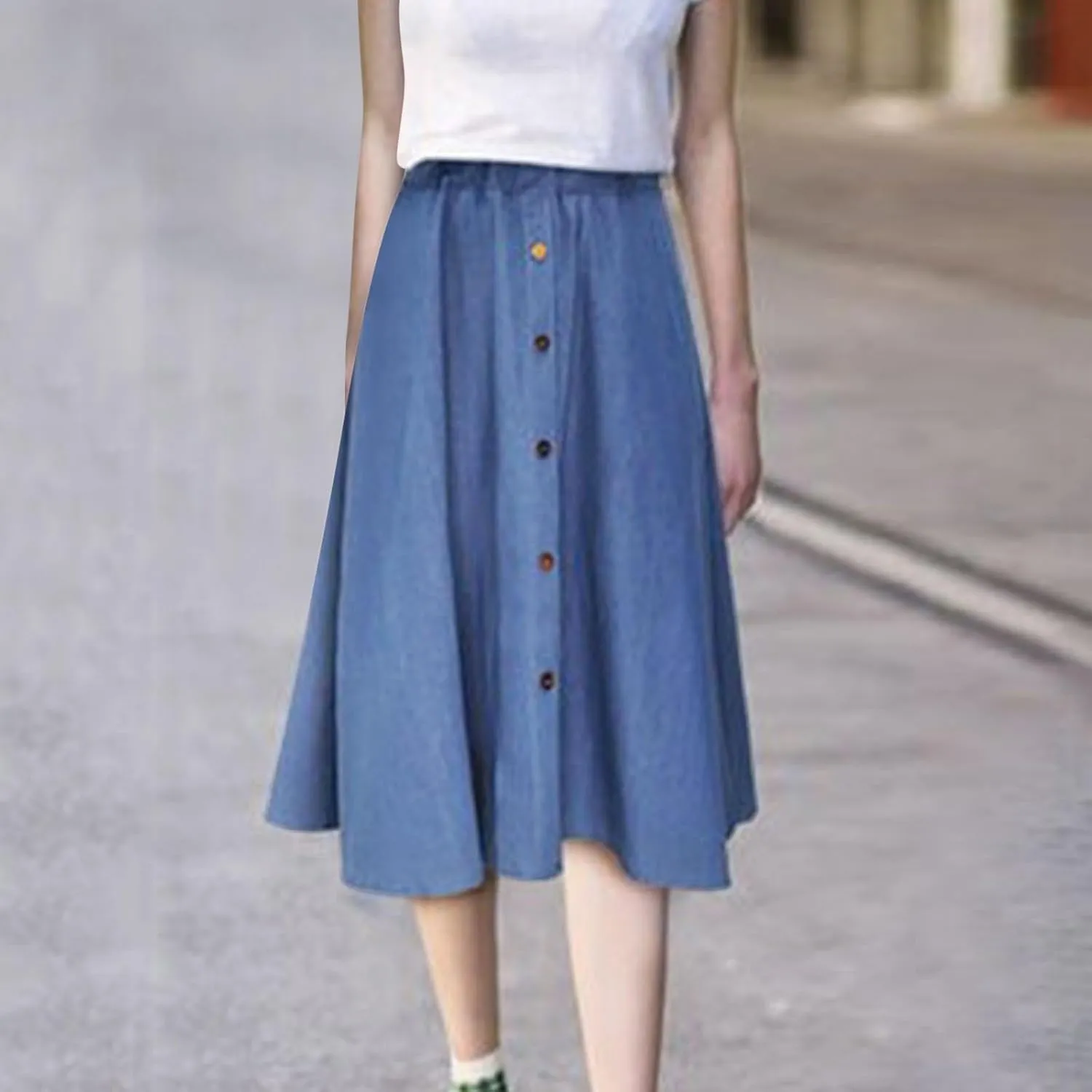 Flowy Skirt Women Women's Plus Size Denim Skirt Casual High Waisted A Line Midi with Elastic Waist for School