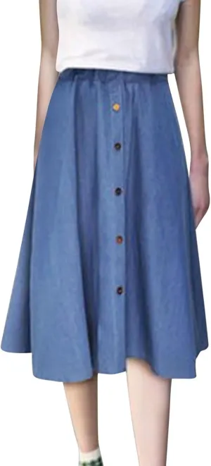 Flowy Skirt Women Women's Plus Size Denim Skirt Casual High Waisted A Line Midi with Elastic Waist for School