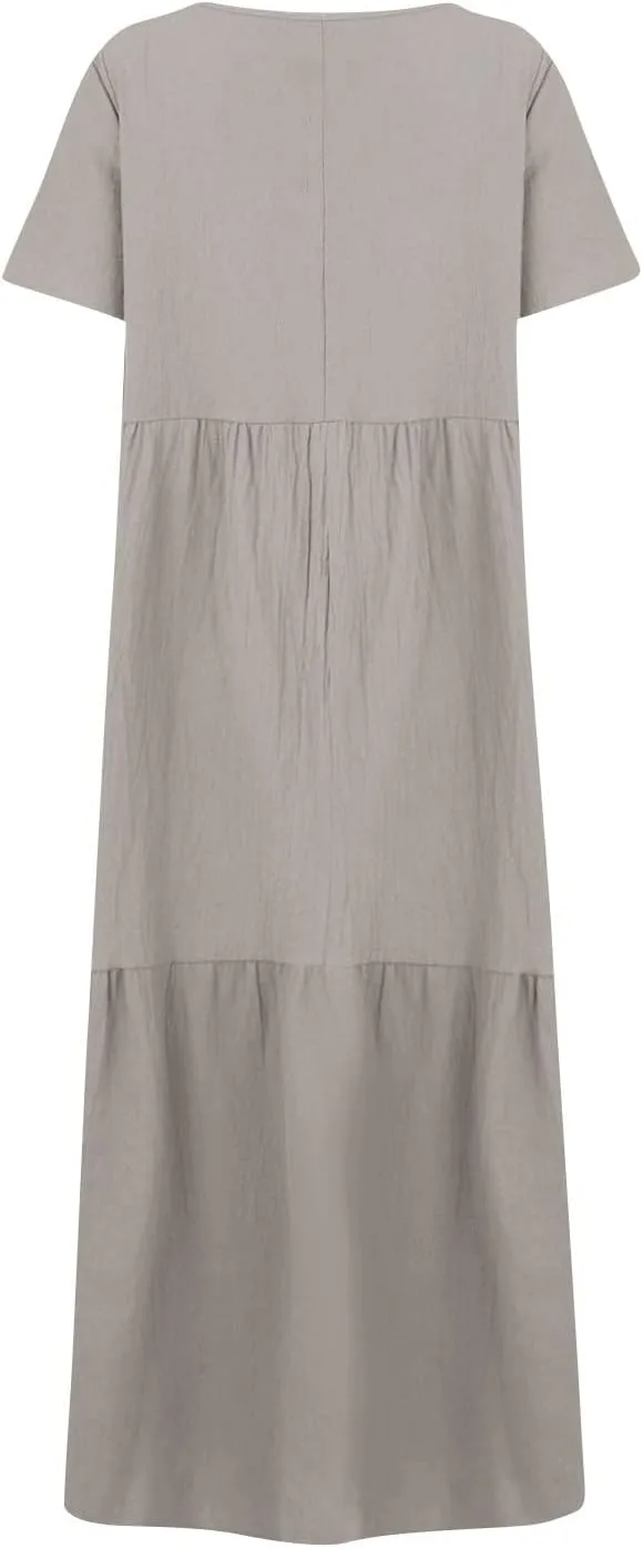 FQZWONG Womens Summer Dresses 2025 Plus Size Short Sleeve/Sleeveless V Neck Boho Maxi Dress Casual Beach Long Sundresses